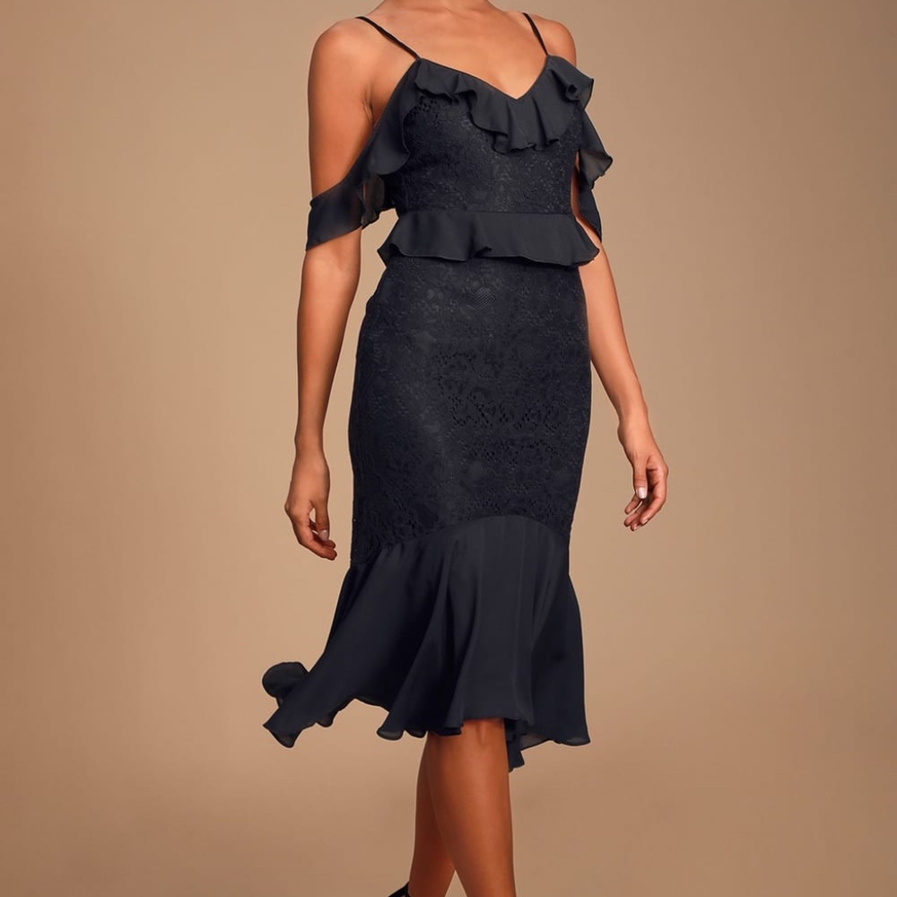 Lulus - Dance of Romance Black Lace Dress NWT